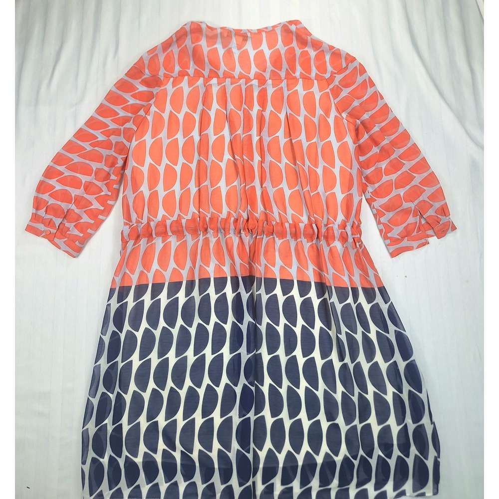 Diane von Furstenberg‎ Silk Mini Dress Orange Navy Geometric Print Size 2 DVF - Picture 2 of 7